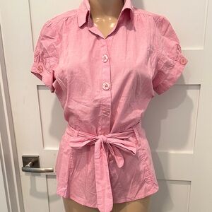 Harve Benard Pink Button-Down Shirt with Tie Waist